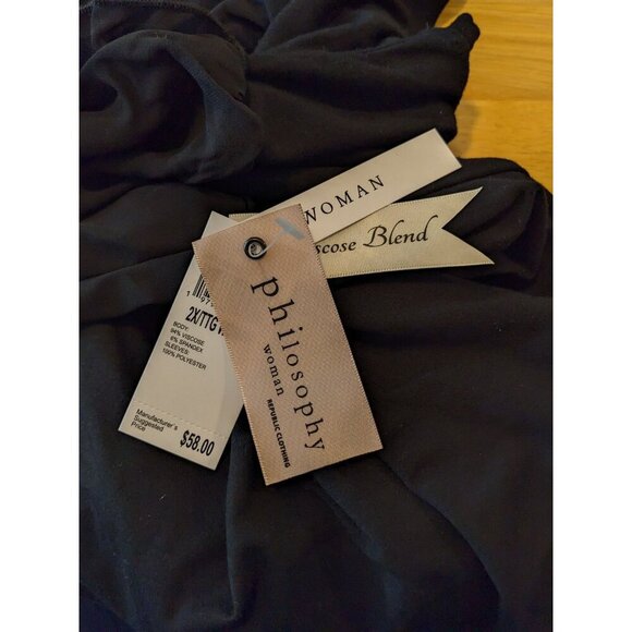 Philosophy Woman NEW Plus 2X Top Blouse Black Ruffle Sheer Short Sleeve Stretch - Picture 7 of 8